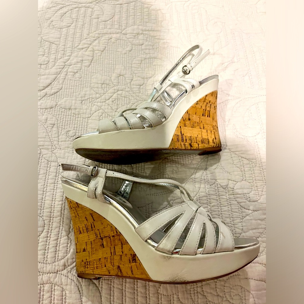 UC Charles David White Cork Platform Strap Sandals sz 7.5